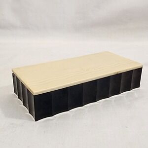 Vintage Community Plate Art Deco Scalloped Bakelite Trinket Box Black Cream Lid